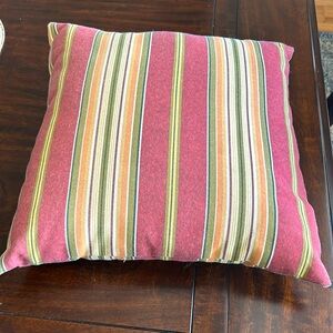 Set of 4 outdoor pillows 16”x16” rust/green/gold stripe. $12 for all 4.